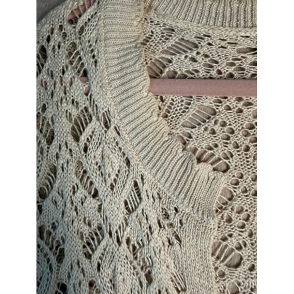 Investments Cardigan Women 2X Cream Excellent Crochet Pointelle Open Front Boho - Picture 4 of 7